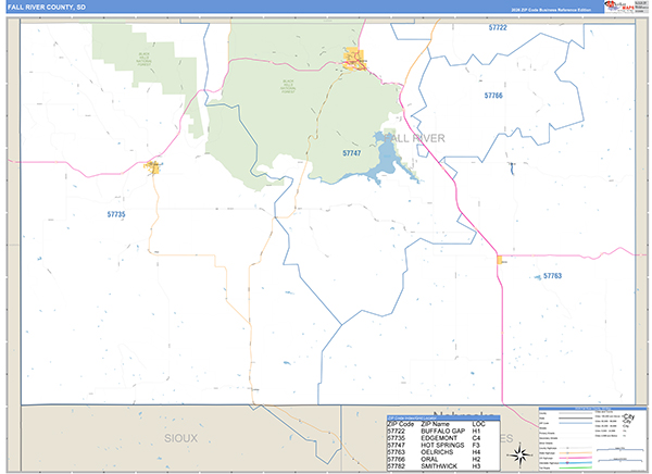 Fall River County, SD Carrier Route Wall Map